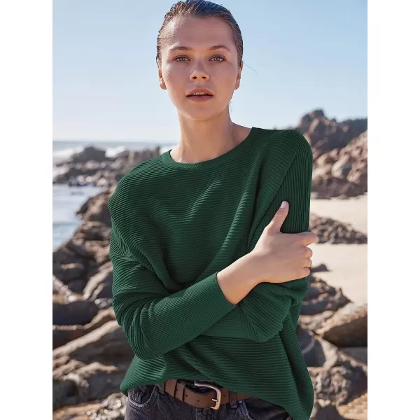 imageANRABESS Womens Long Batwing Sleeve Crewneck Casual Loose Ribbed Knit Fall Sweater Pullover with SplitOpal Green