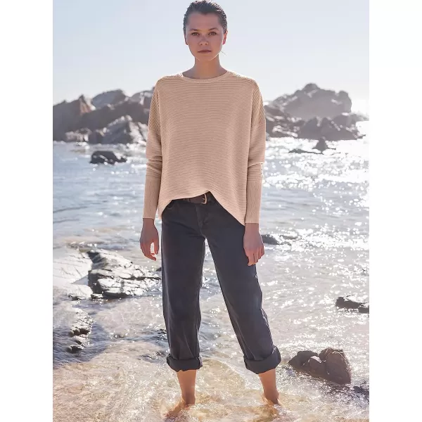 imageANRABESS Womens Long Batwing Sleeve Crewneck Casual Loose Ribbed Knit Fall Sweater Pullover with SplitPink