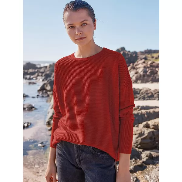 imageANRABESS Womens Long Batwing Sleeve Crewneck Casual Loose Ribbed Knit Fall Sweater Pullover with SplitRed