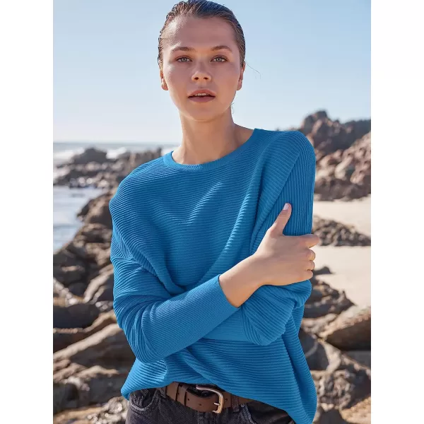 imageANRABESS Womens Long Batwing Sleeve Crewneck Casual Loose Ribbed Knit Fall Sweater Pullover with SplitRoyal Blue