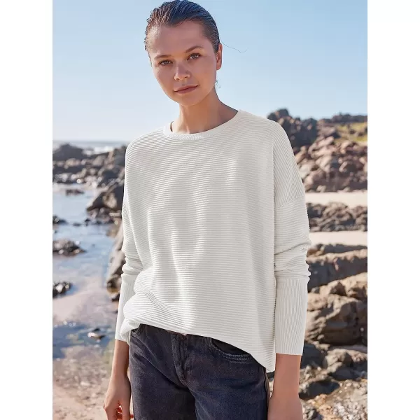 imageANRABESS Womens Long Batwing Sleeve Crewneck Casual Loose Ribbed Knit Fall Sweater Pullover with SplitWhite