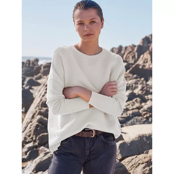 imageANRABESS Womens Long Batwing Sleeve Crewneck Casual Loose Ribbed Knit Fall Sweater Pullover with SplitWhite