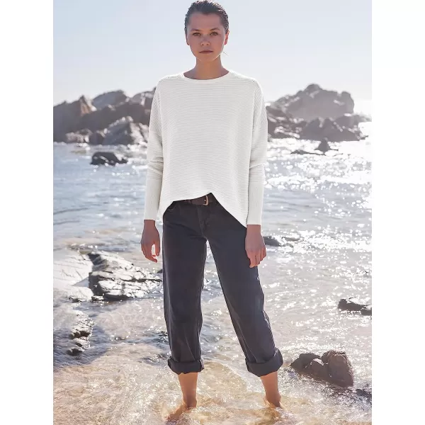 imageANRABESS Womens Long Batwing Sleeve Crewneck Casual Loose Ribbed Knit Fall Sweater Pullover with SplitWhite