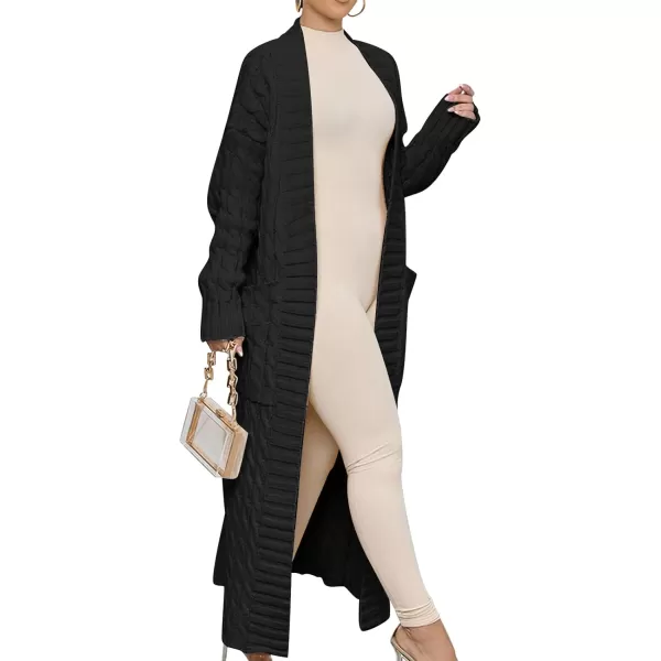 imageANRABESS Womens Long Cardigan Sweater Long Sleeve Open Front Knit Maxi Duster Outwear 2023 Trendy Jacket Coats ClothesBlack