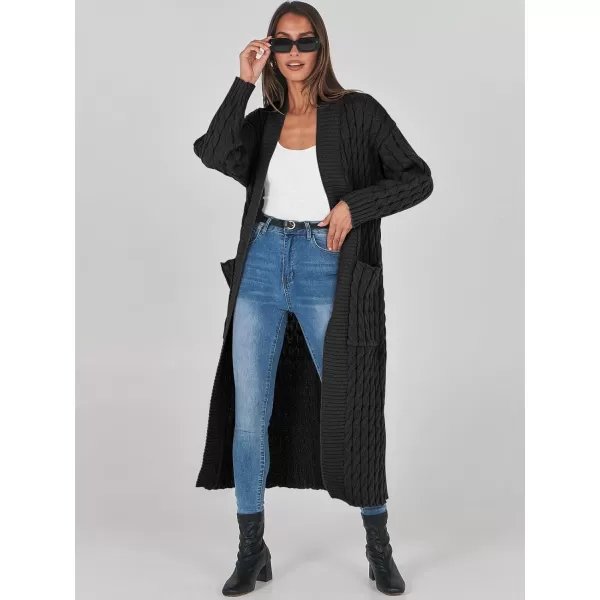 imageANRABESS Womens Long Cardigan Sweater Long Sleeve Open Front Knit Maxi Duster Outwear 2023 Trendy Jacket Coats ClothesBlack
