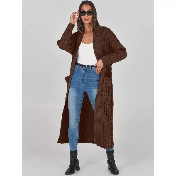 imageANRABESS Womens Long Cardigan Sweater Long Sleeve Open Front Knit Maxi Duster Outwear 2023 Trendy Jacket Coats ClothesBrown