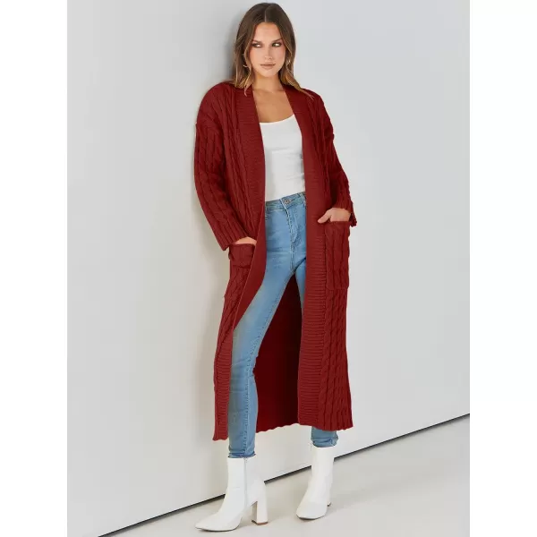 imageANRABESS Womens Long Cardigan Sweater Long Sleeve Open Front Knit Maxi Duster Outwear 2023 Trendy Jacket Coats ClothesDark Red
