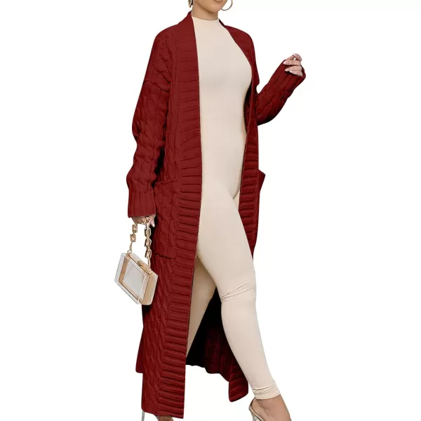 imageANRABESS Womens Long Cardigan Sweater Long Sleeve Open Front Knit Maxi Duster Outwear 2023 Trendy Jacket Coats ClothesDark Red
