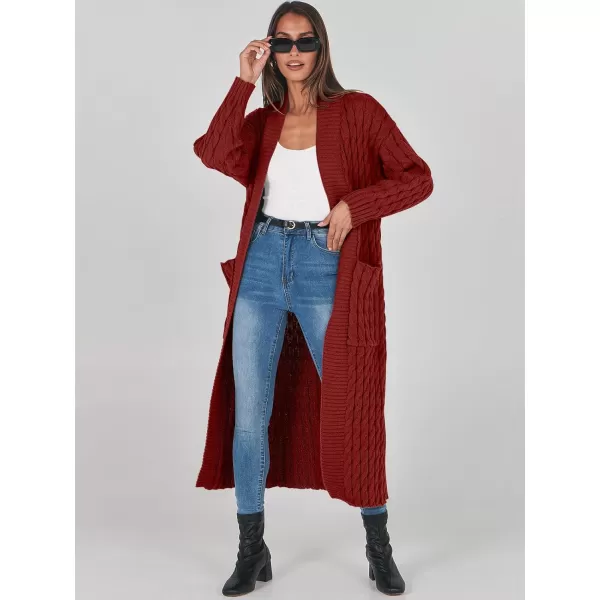 imageANRABESS Womens Long Cardigan Sweater Long Sleeve Open Front Knit Maxi Duster Outwear 2023 Trendy Jacket Coats ClothesDark Red