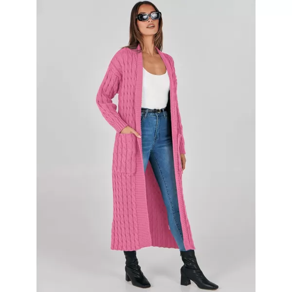imageANRABESS Womens Long Cardigan Sweater Long Sleeve Open Front Knit Maxi Duster Outwear 2023 Trendy Jacket Coats ClothesHot Pink