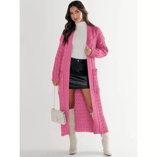 imageANRABESS Womens Long Cardigan Sweater Long Sleeve Open Front Knit Maxi Duster Outwear 2023 Trendy Jacket Coats ClothesHot Pink