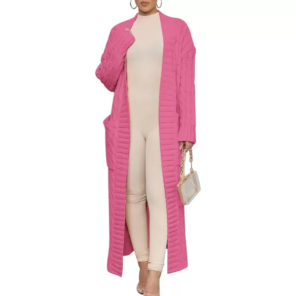imageANRABESS Womens Long Cardigan Sweater Long Sleeve Open Front Knit Maxi Duster Outwear 2023 Trendy Jacket Coats ClothesHot Pink