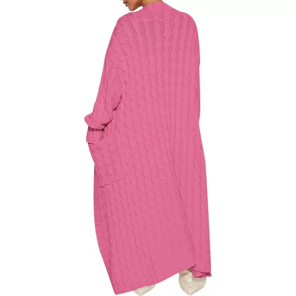 imageANRABESS Womens Long Cardigan Sweater Long Sleeve Open Front Knit Maxi Duster Outwear 2023 Trendy Jacket Coats ClothesHot Pink