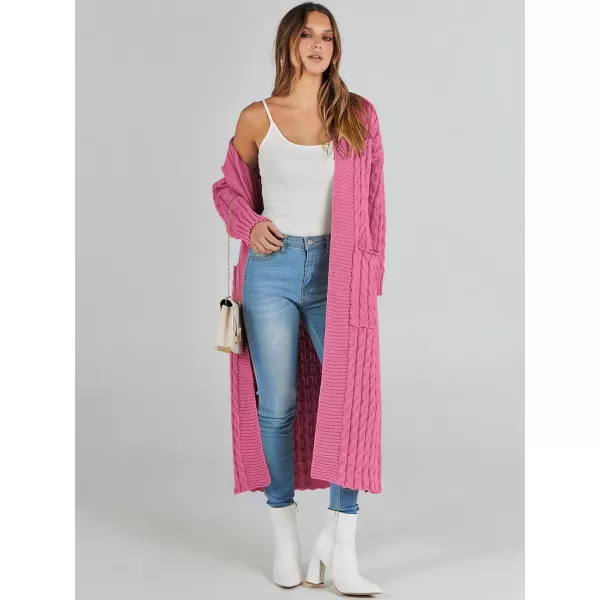 imageANRABESS Womens Long Cardigan Sweater Long Sleeve Open Front Knit Maxi Duster Outwear 2023 Trendy Jacket Coats ClothesHot Pink