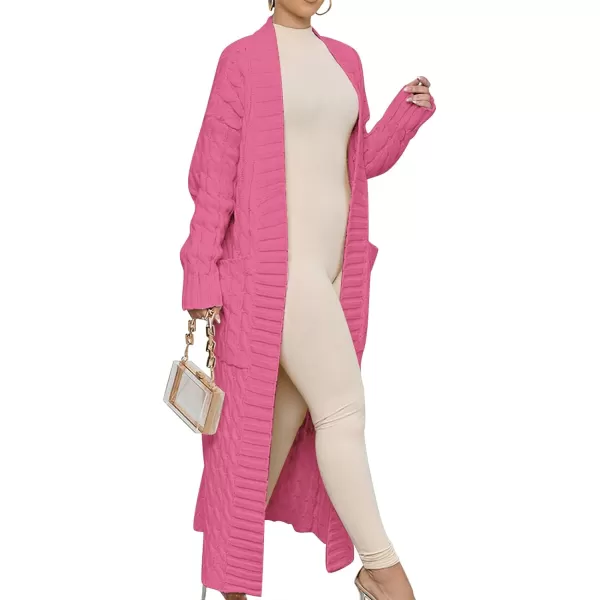 imageANRABESS Womens Long Cardigan Sweater Long Sleeve Open Front Knit Maxi Duster Outwear 2023 Trendy Jacket Coats ClothesHot Pink