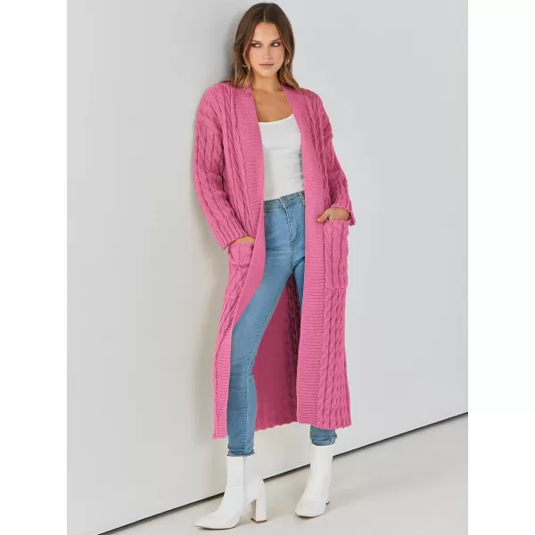 imageANRABESS Womens Long Cardigan Sweater Long Sleeve Open Front Knit Maxi Duster Outwear 2023 Trendy Jacket Coats ClothesHot Pink