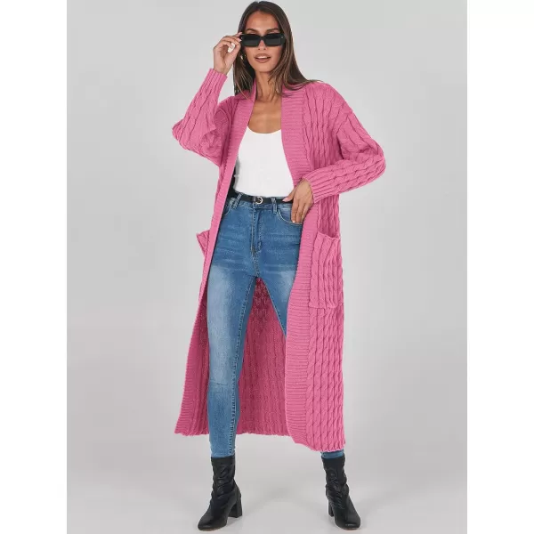 imageANRABESS Womens Long Cardigan Sweater Long Sleeve Open Front Knit Maxi Duster Outwear 2023 Trendy Jacket Coats ClothesHot Pink