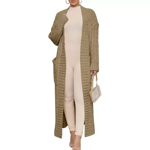 imageANRABESS Womens Long Cardigan Sweater Long Sleeve Open Front Knit Maxi Duster Outwear 2023 Trendy Jacket Coats ClothesKhaki