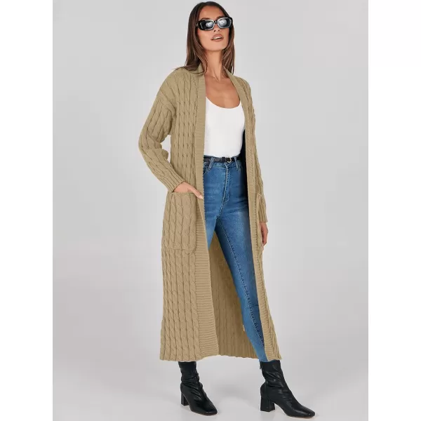 imageANRABESS Womens Long Cardigan Sweater Long Sleeve Open Front Knit Maxi Duster Outwear 2023 Trendy Jacket Coats ClothesKhaki