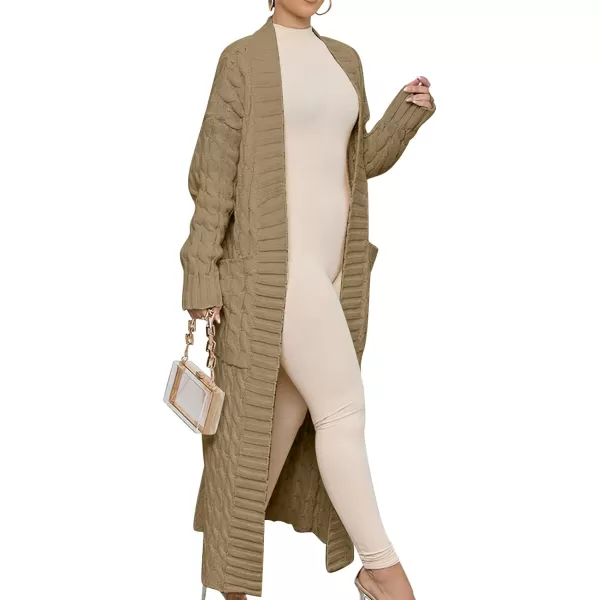 imageANRABESS Womens Long Cardigan Sweater Long Sleeve Open Front Knit Maxi Duster Outwear 2023 Trendy Jacket Coats ClothesKhaki
