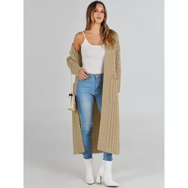 imageANRABESS Womens Long Cardigan Sweater Long Sleeve Open Front Knit Maxi Duster Outwear 2023 Trendy Jacket Coats ClothesKhaki