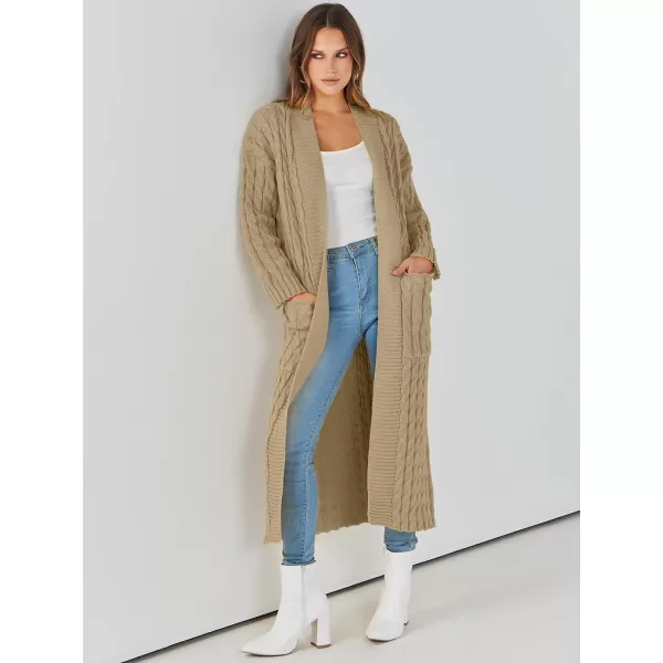 imageANRABESS Womens Long Cardigan Sweater Long Sleeve Open Front Knit Maxi Duster Outwear 2023 Trendy Jacket Coats ClothesKhaki