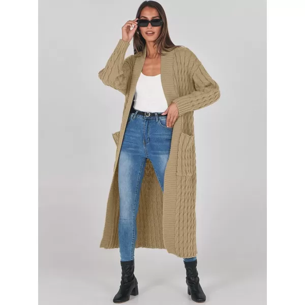 imageANRABESS Womens Long Cardigan Sweater Long Sleeve Open Front Knit Maxi Duster Outwear 2023 Trendy Jacket Coats ClothesKhaki