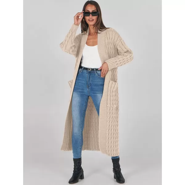 imageANRABESS Womens Long Cardigan Sweater Long Sleeve Open Front Knit Maxi Duster Outwear 2023 Trendy Jacket Coats ClothesLight Khaki