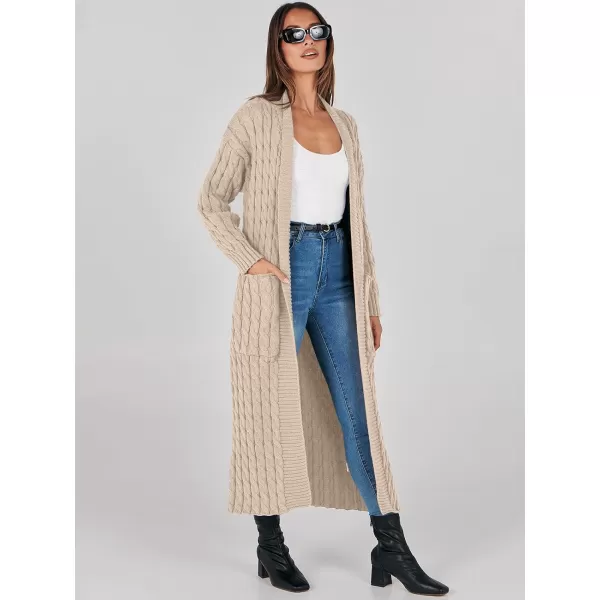 imageANRABESS Womens Long Cardigan Sweater Long Sleeve Open Front Knit Maxi Duster Outwear 2023 Trendy Jacket Coats ClothesLight Khaki