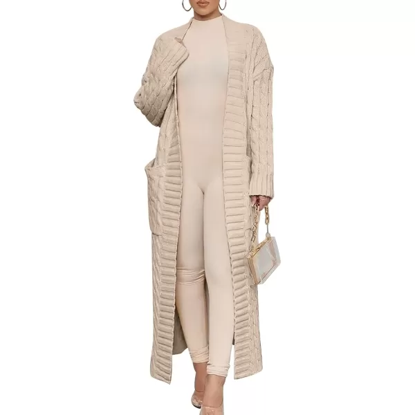 imageANRABESS Womens Long Cardigan Sweater Long Sleeve Open Front Knit Maxi Duster Outwear 2023 Trendy Jacket Coats ClothesLight Khaki
