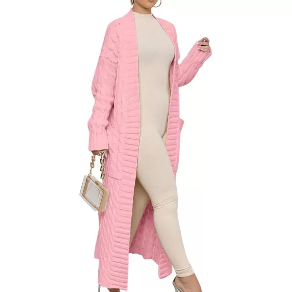 imageANRABESS Womens Long Cardigan Sweater Long Sleeve Open Front Knit Maxi Duster Outwear 2023 Trendy Jacket Coats ClothesPink