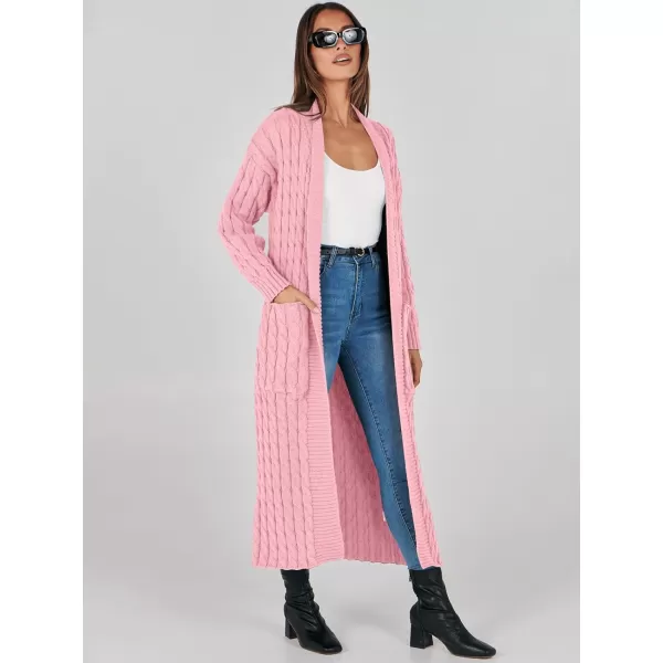 imageANRABESS Womens Long Cardigan Sweater Long Sleeve Open Front Knit Maxi Duster Outwear 2023 Trendy Jacket Coats ClothesPink