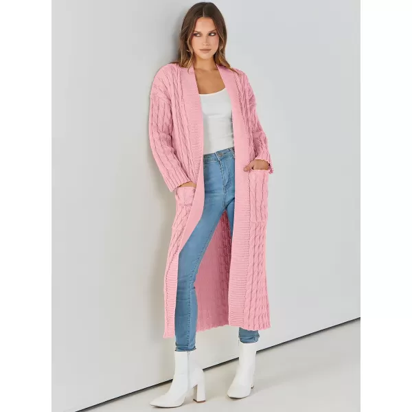 imageANRABESS Womens Long Cardigan Sweater Long Sleeve Open Front Knit Maxi Duster Outwear 2023 Trendy Jacket Coats ClothesPink