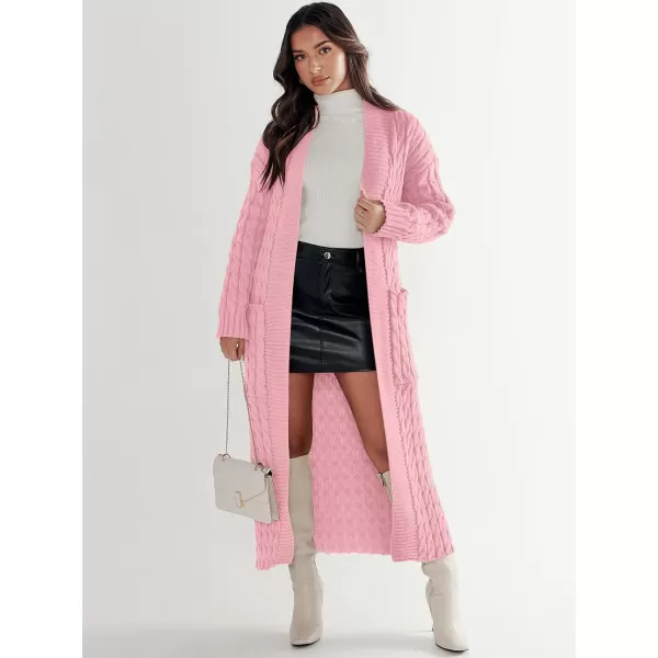 imageANRABESS Womens Long Cardigan Sweater Long Sleeve Open Front Knit Maxi Duster Outwear 2023 Trendy Jacket Coats ClothesPink