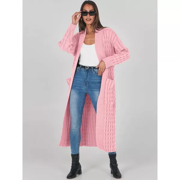 imageANRABESS Womens Long Cardigan Sweater Long Sleeve Open Front Knit Maxi Duster Outwear 2023 Trendy Jacket Coats ClothesPink