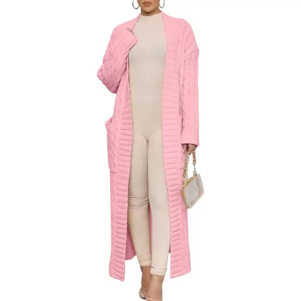 imageANRABESS Womens Long Cardigan Sweater Long Sleeve Open Front Knit Maxi Duster Outwear 2023 Trendy Jacket Coats ClothesPink
