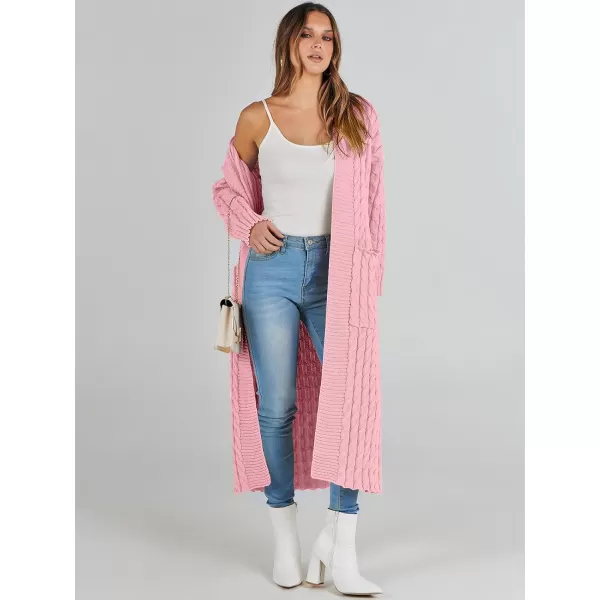 imageANRABESS Womens Long Cardigan Sweater Long Sleeve Open Front Knit Maxi Duster Outwear 2023 Trendy Jacket Coats ClothesPink