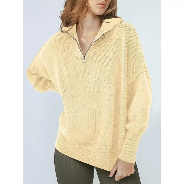 imageANRABESS Womens Long Sleeve 14 Zipper Collar Drop Shoulder Oversized Slouchy Sweatshirt Pullover Sweater with SlitApricot