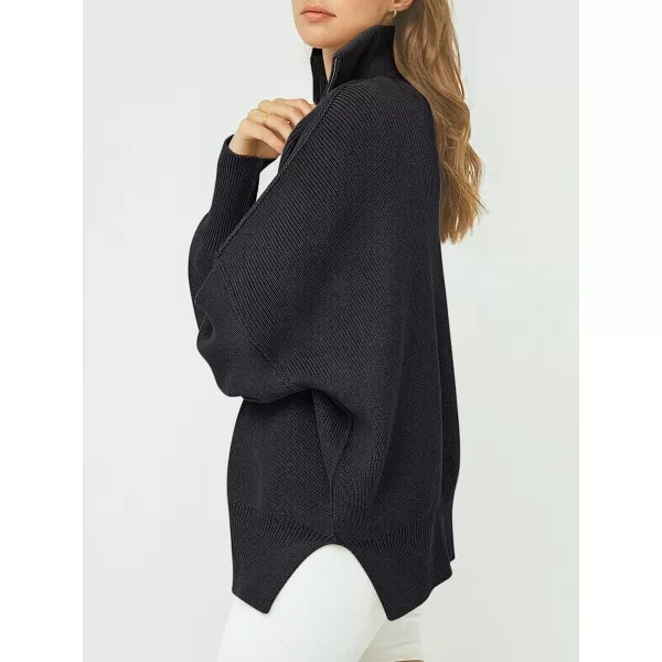 imageANRABESS Womens Long Sleeve 14 Zipper Collar Drop Shoulder Oversized Slouchy Sweatshirt Pullover Sweater with SlitBlack Blue