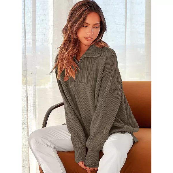 imageANRABESS Womens Long Sleeve 14 Zipper Collar Drop Shoulder Oversized Slouchy Sweatshirt Pullover Sweater with SlitCoffee Gray