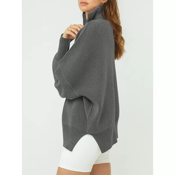 imageANRABESS Womens Long Sleeve 14 Zipper Collar Drop Shoulder Oversized Slouchy Sweatshirt Pullover Sweater with SlitDark Gray