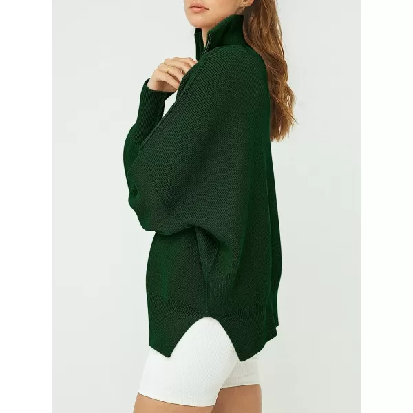 imageANRABESS Womens Long Sleeve 14 Zipper Collar Drop Shoulder Oversized Slouchy Sweatshirt Pullover Sweater with SlitDark Green2