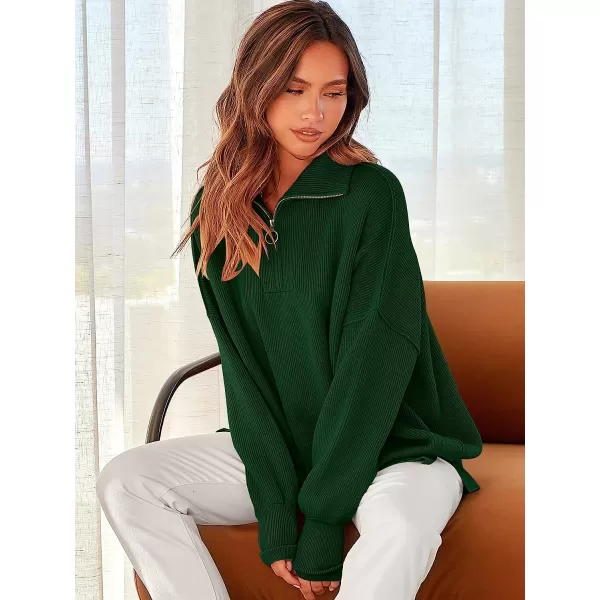 imageANRABESS Womens Long Sleeve 14 Zipper Collar Drop Shoulder Oversized Slouchy Sweatshirt Pullover Sweater with SlitDark Green2