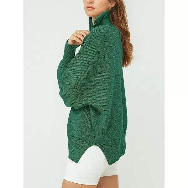 imageANRABESS Womens Long Sleeve 14 Zipper Collar Drop Shoulder Oversized Slouchy Sweatshirt Pullover Sweater with SlitDeep Green