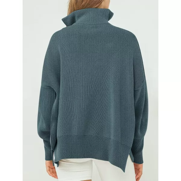 imageANRABESS Womens Long Sleeve 14 Zipper Collar Drop Shoulder Oversized Slouchy Sweatshirt Pullover Sweater with SlitDusty Blue