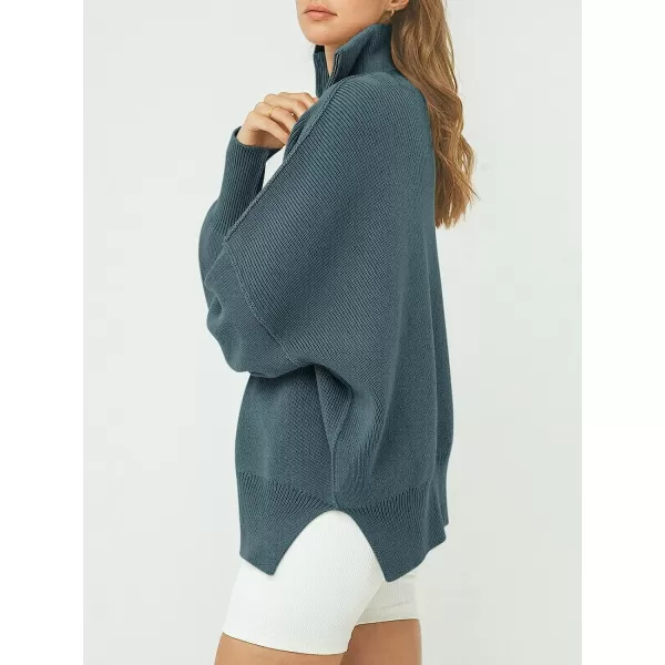 imageANRABESS Womens Long Sleeve 14 Zipper Collar Drop Shoulder Oversized Slouchy Sweatshirt Pullover Sweater with SlitDusty Blue