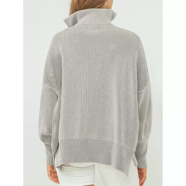imageANRABESS Womens Long Sleeve 14 Zipper Collar Drop Shoulder Oversized Slouchy Sweatshirt Pullover Sweater with SlitGray