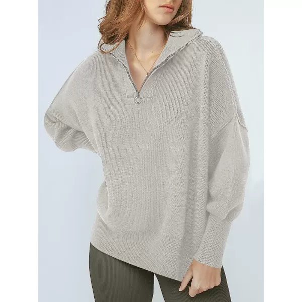 imageANRABESS Womens Long Sleeve 14 Zipper Collar Drop Shoulder Oversized Slouchy Sweatshirt Pullover Sweater with SlitGray