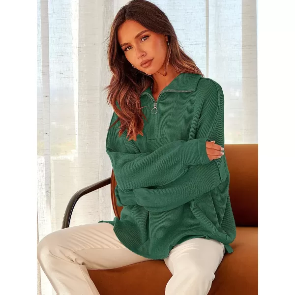 imageANRABESS Womens Long Sleeve 14 Zipper Collar Drop Shoulder Oversized Slouchy Sweatshirt Pullover Sweater with SlitGray Geen