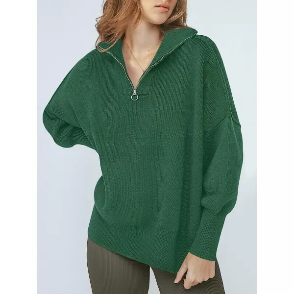 imageANRABESS Womens Long Sleeve 14 Zipper Collar Drop Shoulder Oversized Slouchy Sweatshirt Pullover Sweater with SlitGray Geen